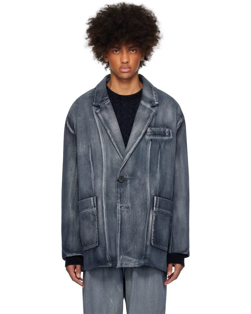 Wooyoungmi Blue Painted Single Denim Blazer 992l