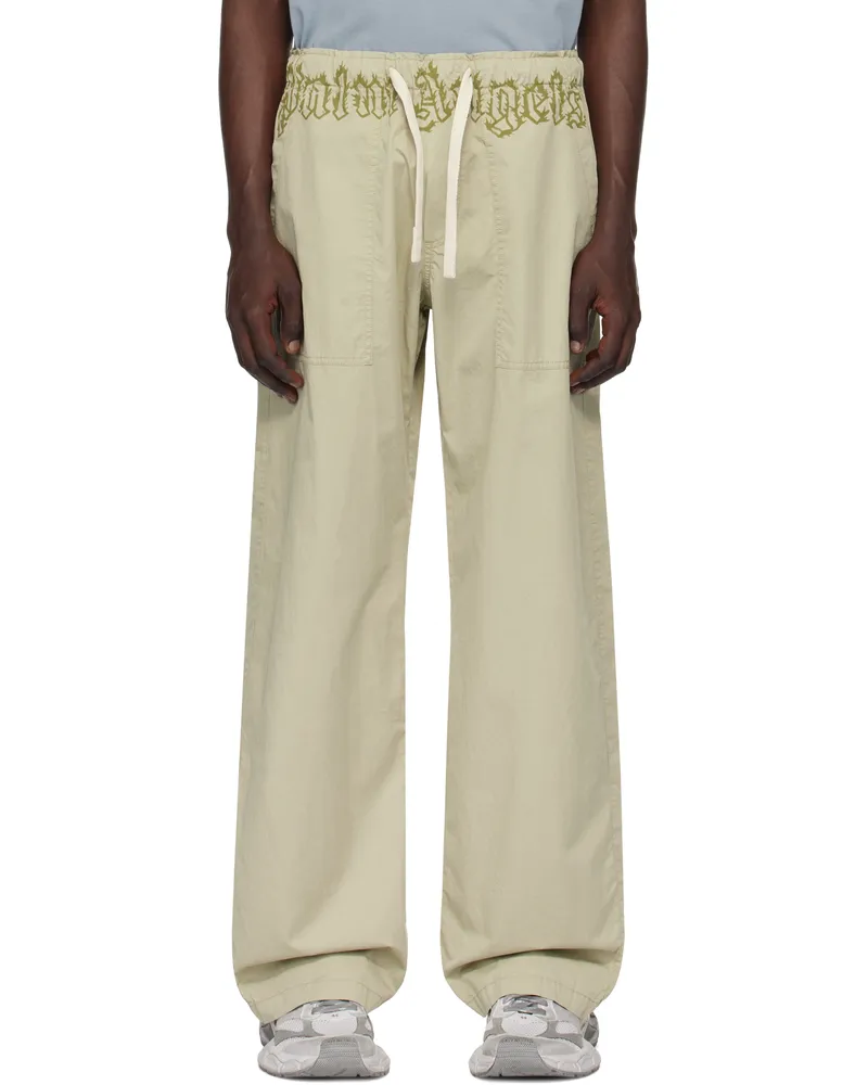 Palm Angels Khaki Waist Logo Loose Cargo Pants Beige