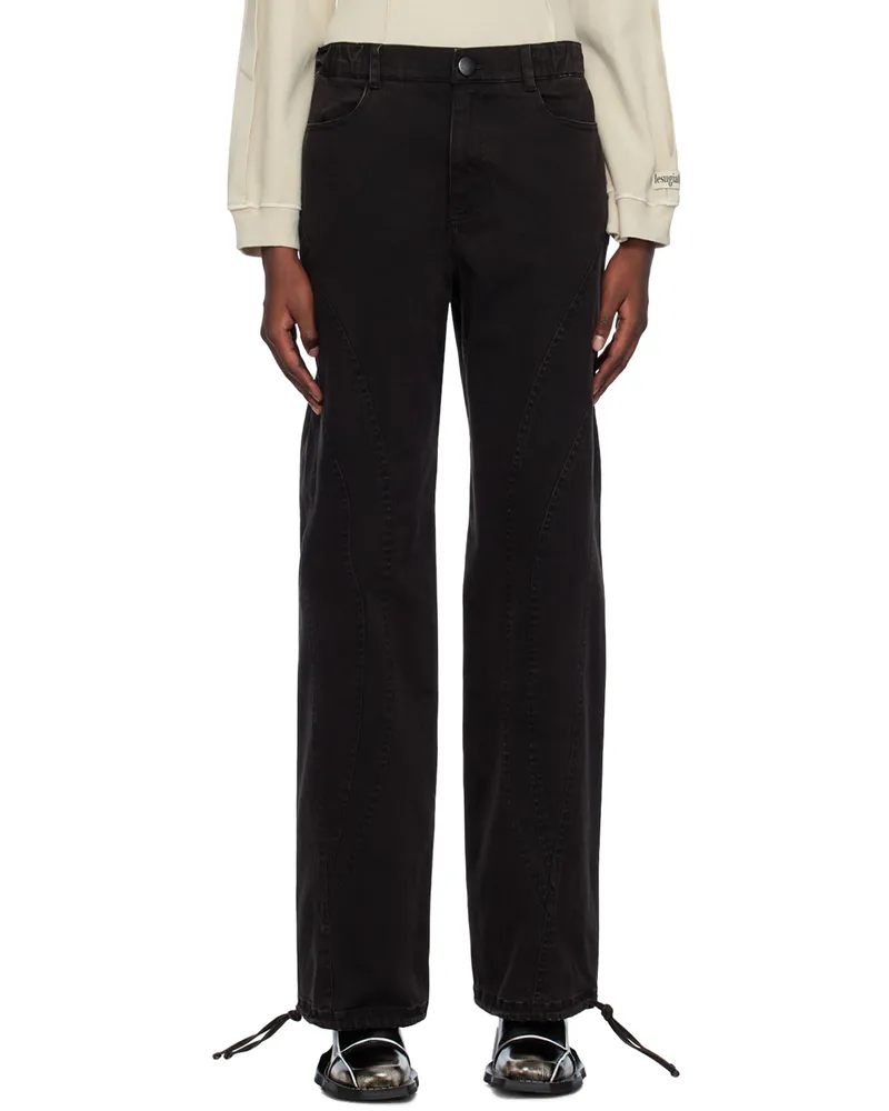 lesugiatelier Black Spiral String Denim Trousers Black
