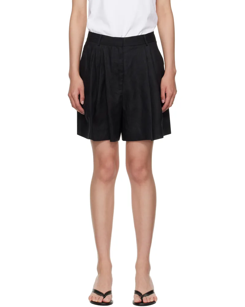 STAUD Black Cruz Linen Shorts Blk