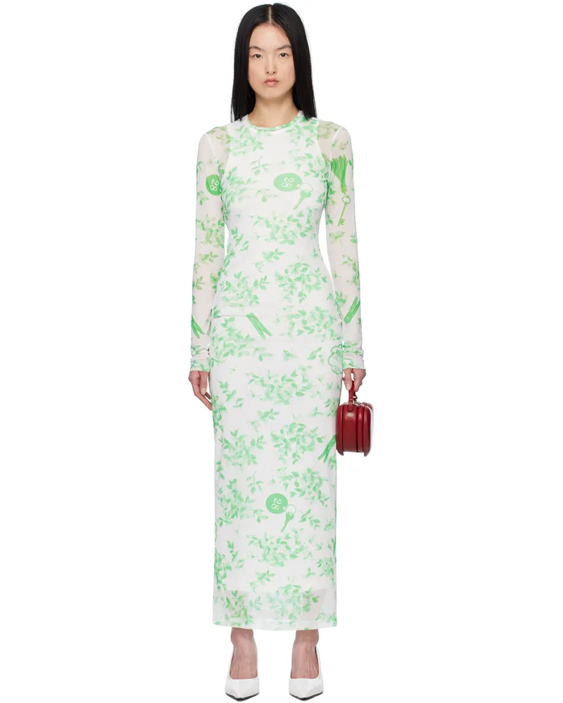 Moschino Green & White Floral Print Mesh Maxi Dress 1001