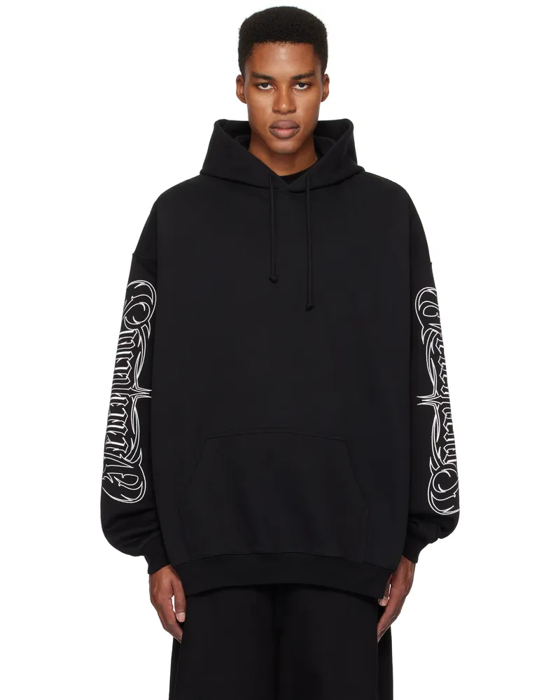 VETEMENTS Black Metal Embroidered Oversized Hoodie Black