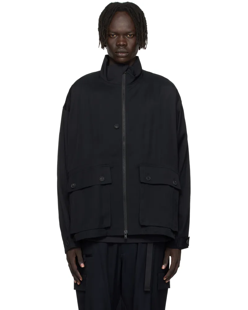 Y-3 Black Rayon Twill Zip Jacket Black