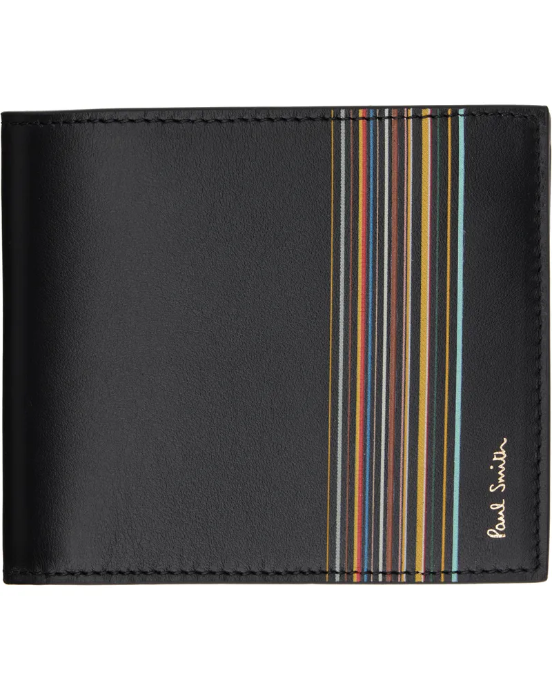 Paul Smith Black Signature Stripe Block Billfold & Coin Wallet 79