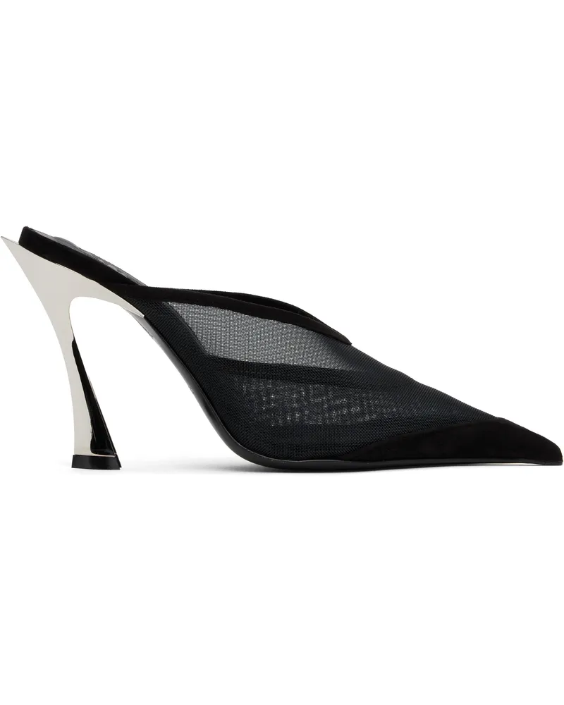 Thierry Mugler Black Mesh Fang 95 Mules Suede