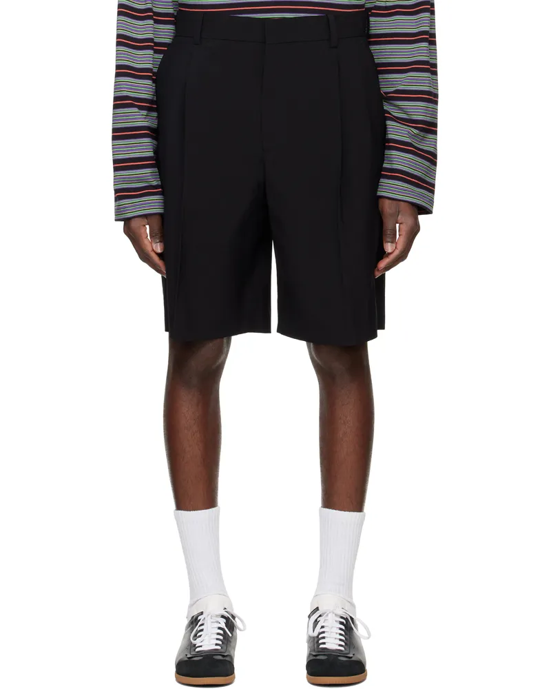 SOLID HOMME Black Wool Pleated Shorts 734b