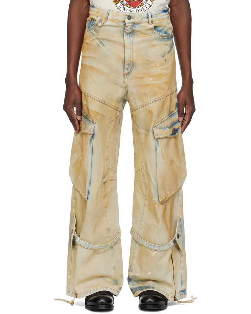 Egonlab Beige Cargo Jeans Yellow