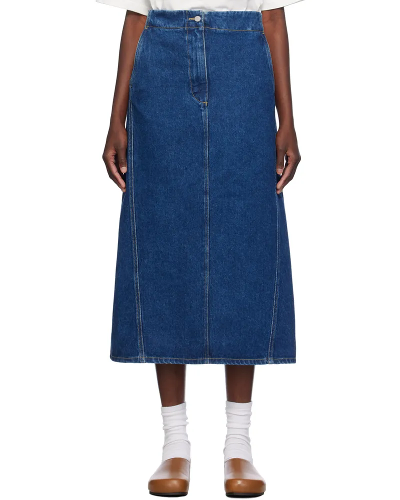 Studio Nicholson Blue Garner Denim Midi Skirt Indigo