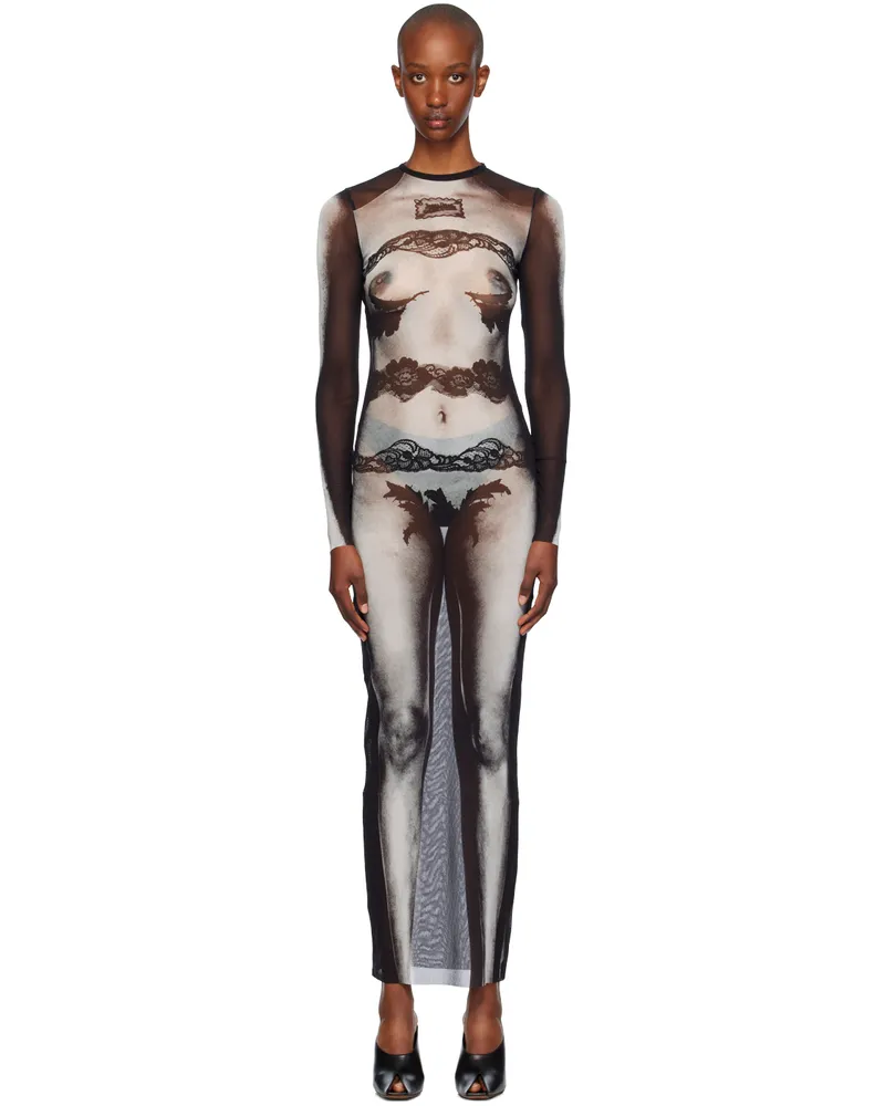 Jean Paul Gaultier Black Printed Maxi Dress 000201-black