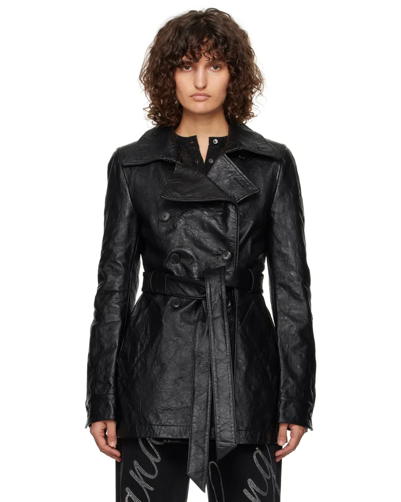 Alexander Wang Black Cropped Leather Trench Coat Black