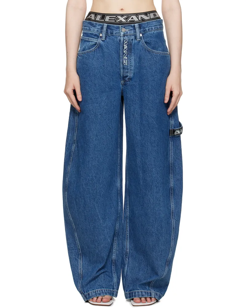 Alexander Wang Blue Wide Logo Elastic Prestyle Rounded Jeans Deep