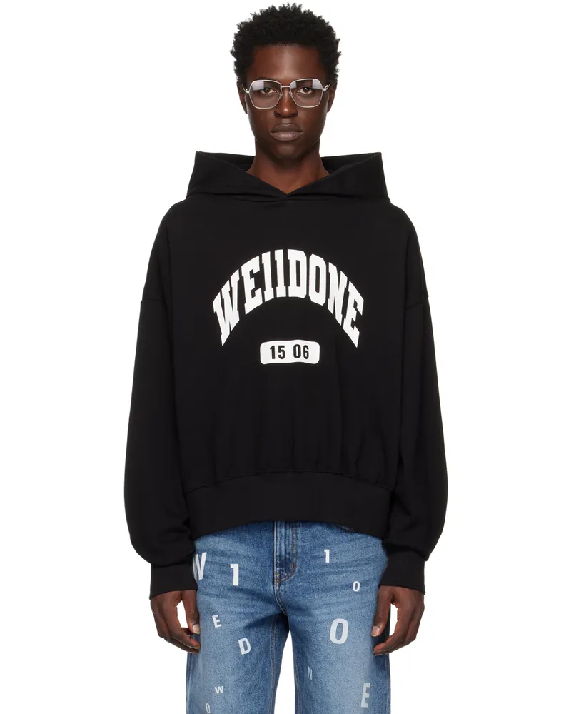 WE 11 DONE Black Printed Hoodie Black