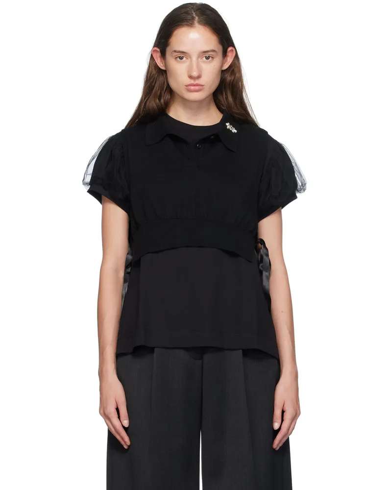 Simone Rocha Black Embellished Knit Vest Black