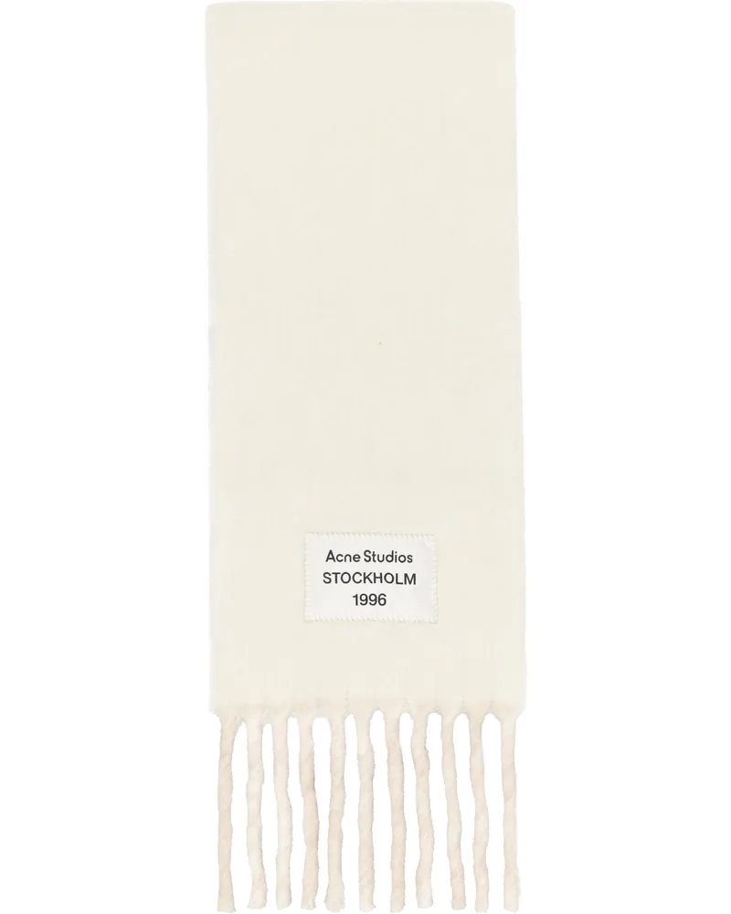 Acne Studios Off-White & Beige Fringed Logo Label Scarf Ays