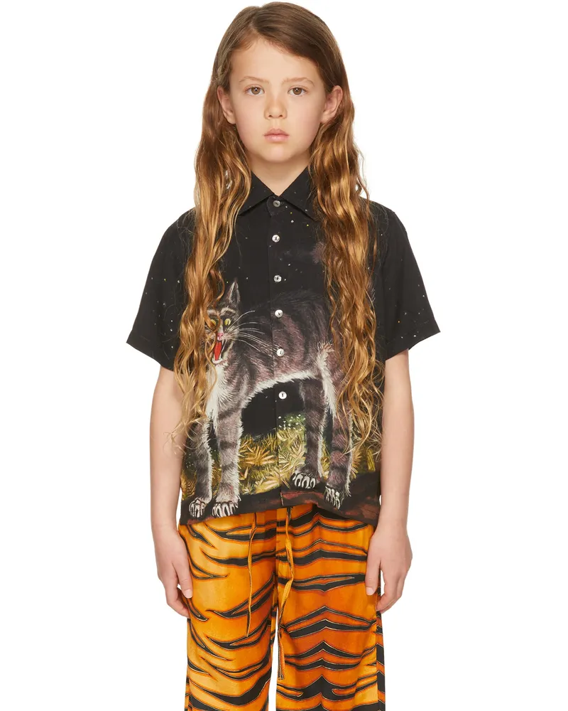 ENDLESS JOY SSENSE Exclusive Kids Black Scaredy Cat Short Sleeve Shirt Black