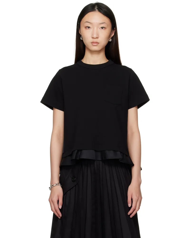 Sacai Black Nylon Twill & Cotton Jersey T-shirt 001