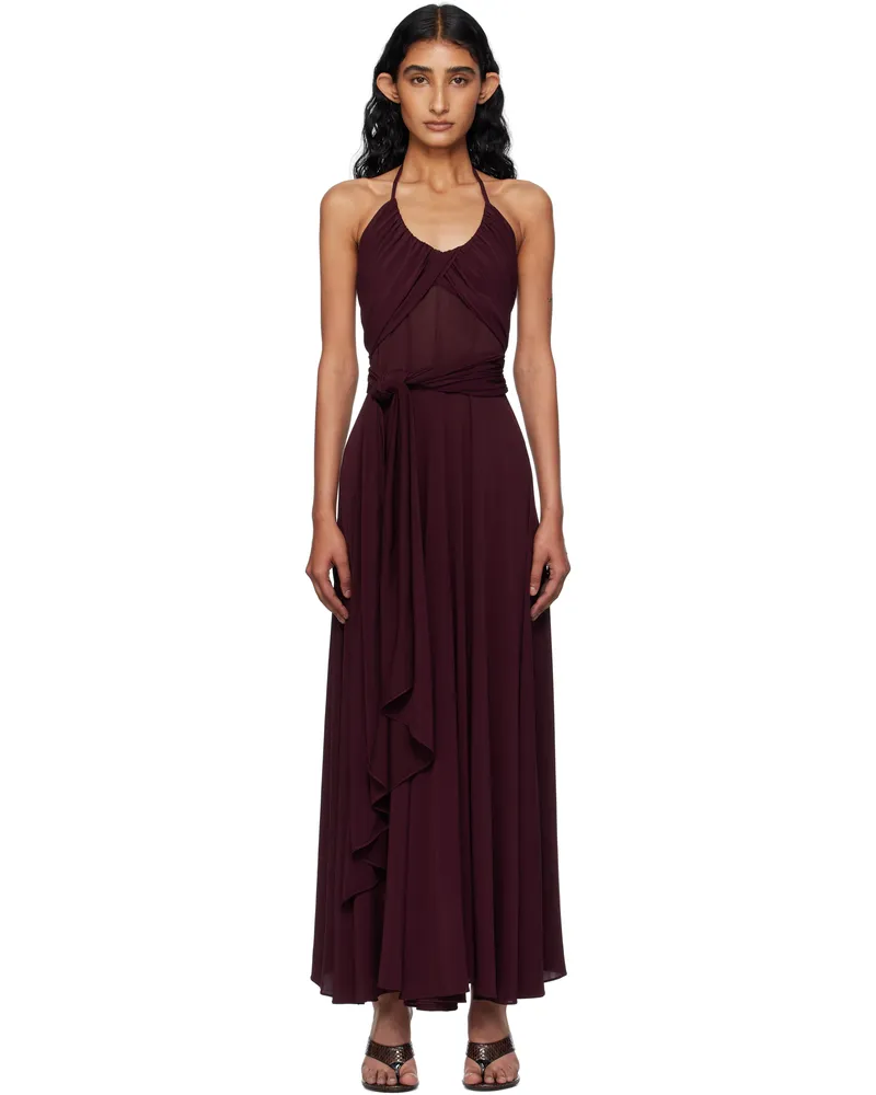 Alaïa Burgundy Soft Jersey Cross Maxi Dress 332