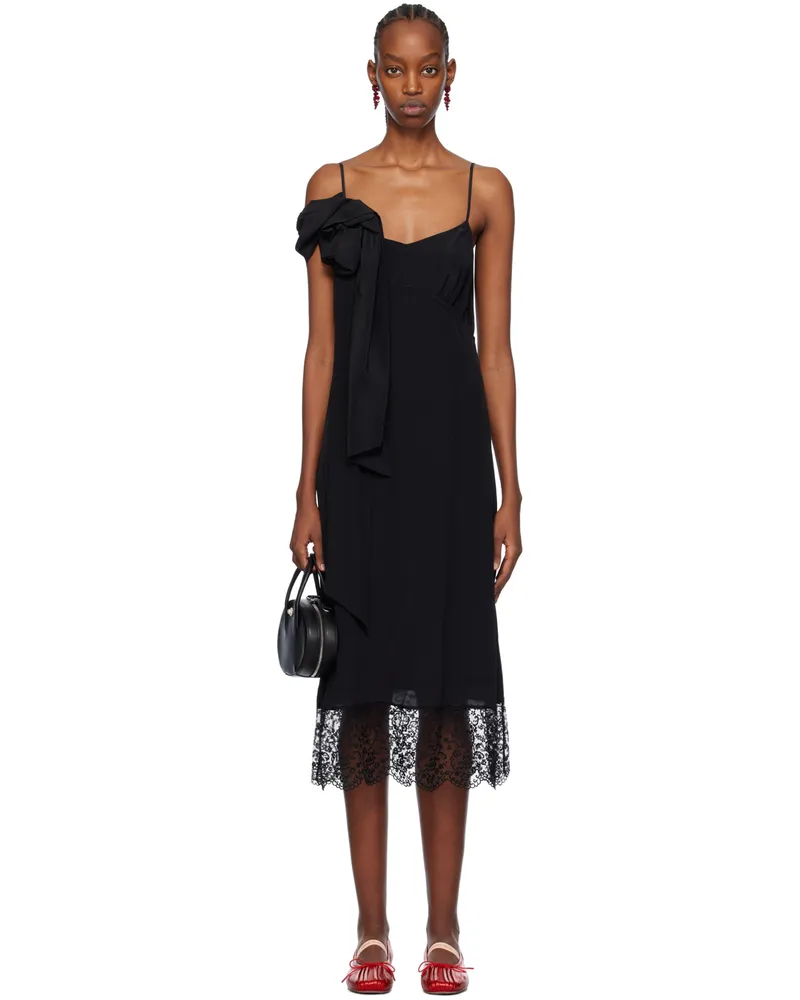 Simone Rocha Black Pressed Rose Midi Dress Black