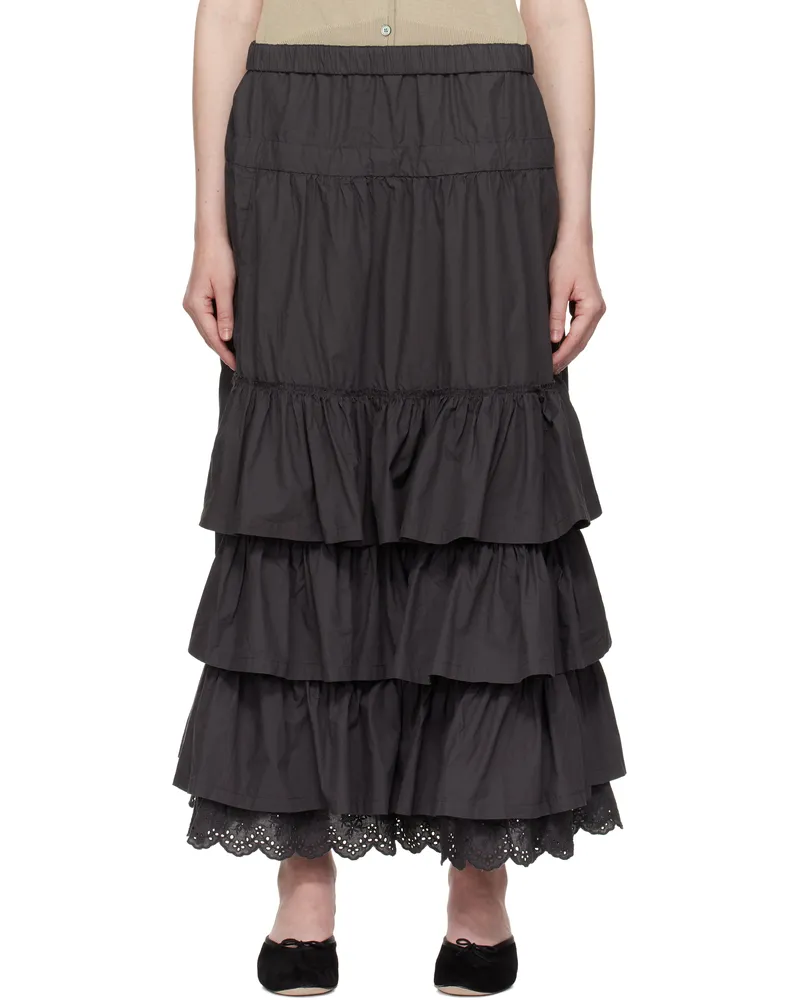 OPEN YY Gray Rolled Waist Tiered Midi Skirt Charcoal