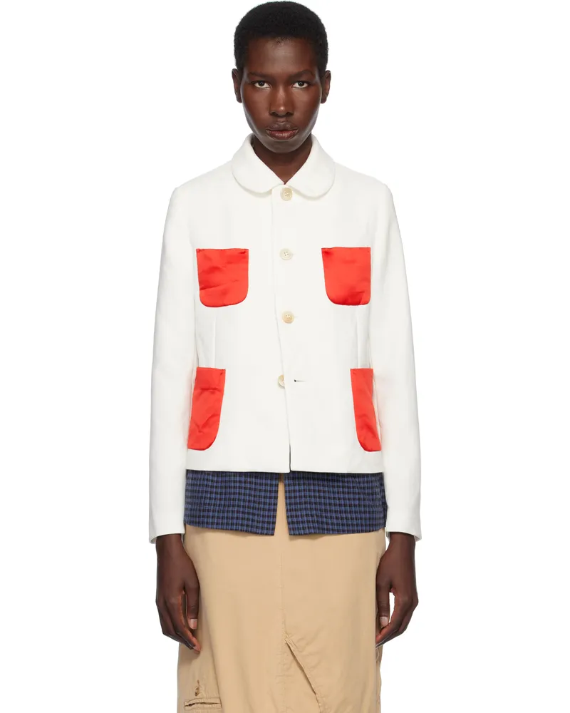 Comme des Garçons White & Red Gabardine & Satin Blazer 1