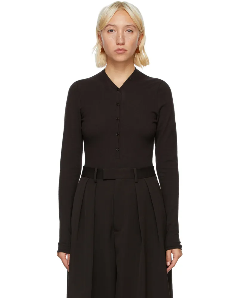 Bottega Veneta Brown Cashmere V-Neck Bodysuit 2081