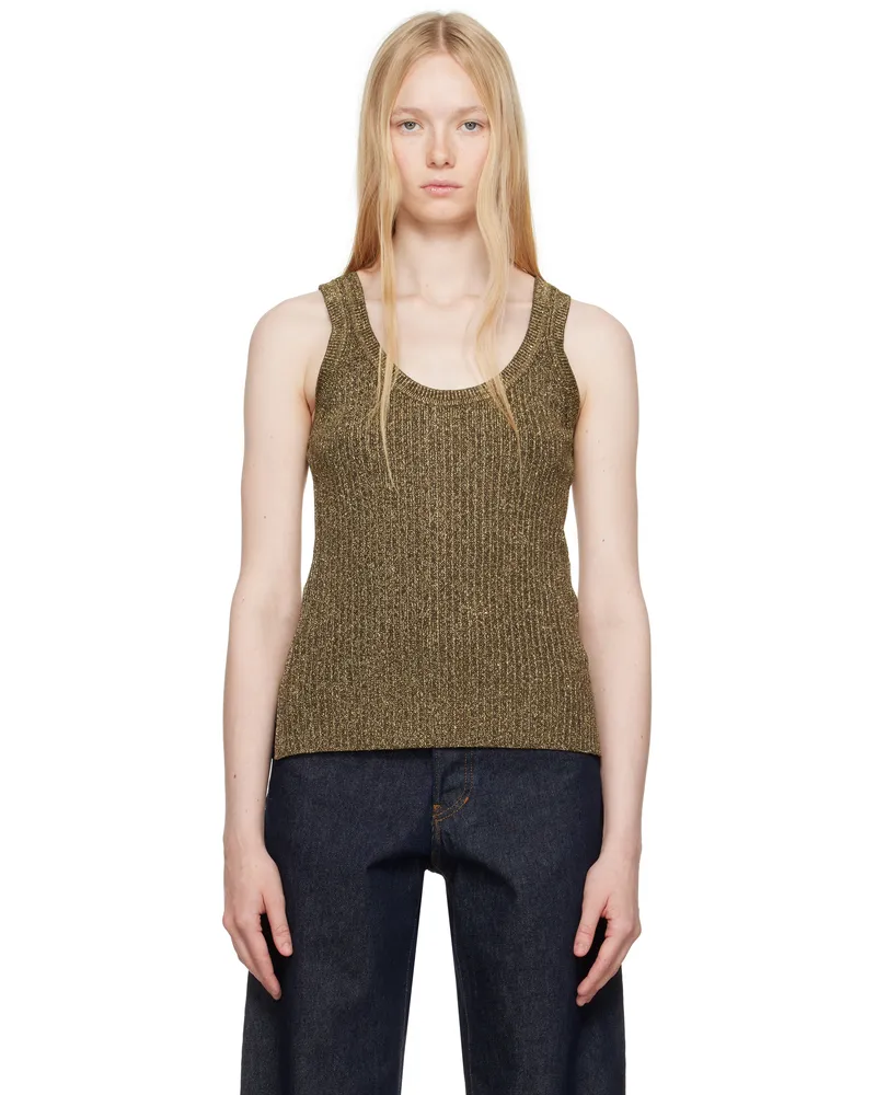 Tom Ford Gold & Brown 'Tom Ford' Metal Plaque Tank Top Xgoch