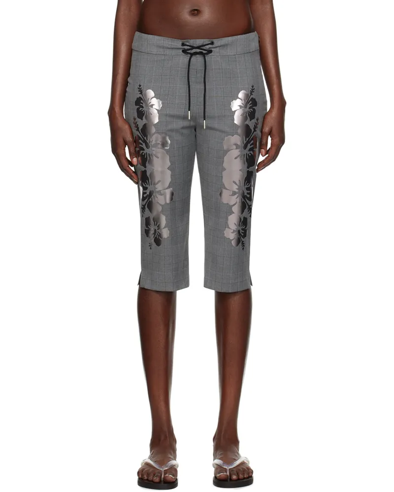 Petra Collins SSENSE Exclusive Gray Mimi Wade Edition Prince Wales Printed Shorts Check