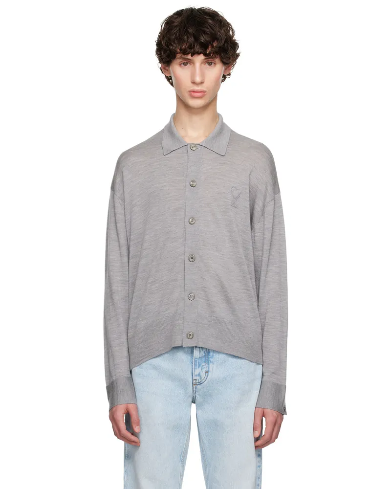 AMI Paris Gray Ami de Cœur Cardigan Heather