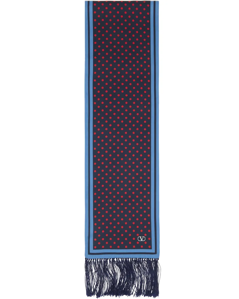 Valentino Garavani Navy & Red Plusdepois Silk Bandeau Scarf Afzblu