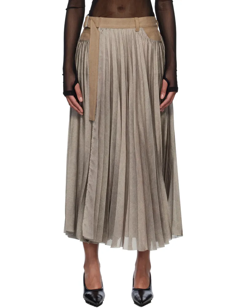 Sacai Khaki Denim Mix Maxi Skirt 651