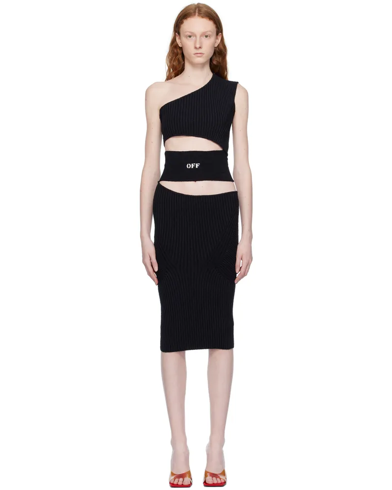 OFF-WHITE Black Single-Shoulder Midi Dress Black