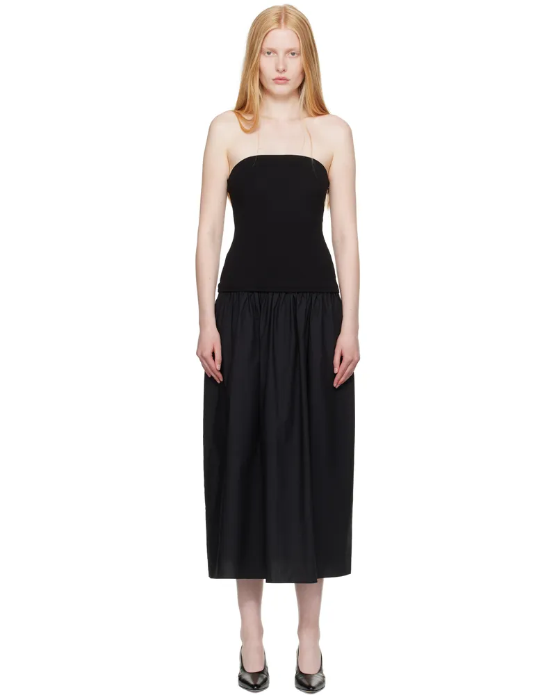 Rag & Bone Black Irina Mixed-Media Midi Dress Black