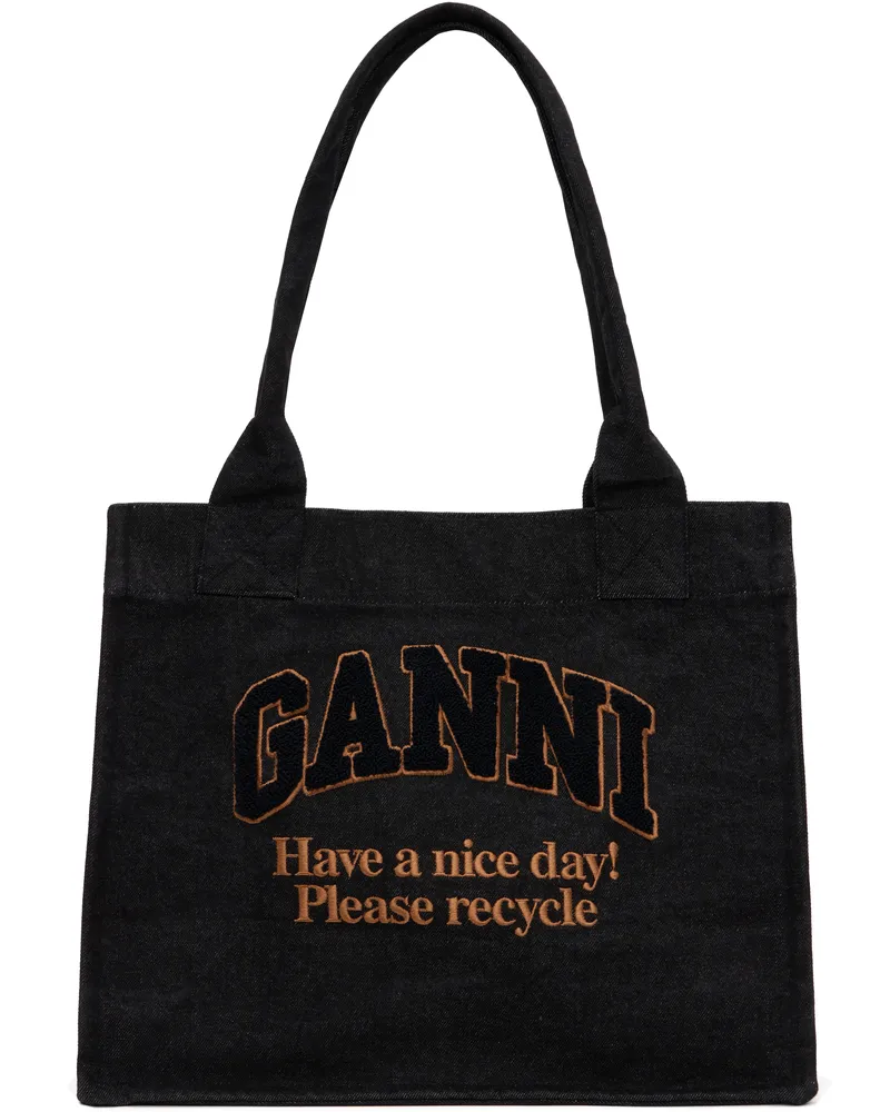 Ganni Black Large Easy Denim Shopper Tote 099