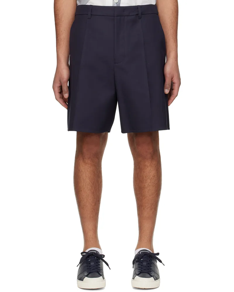 Valentino Garavani Navy Pleated Shorts Blu