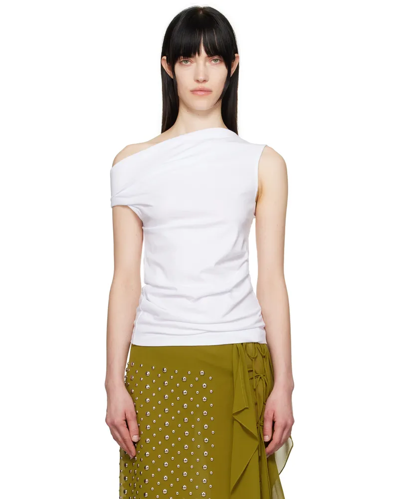Dries van Noten White Off-Shoulder Jersey Tank Top 001