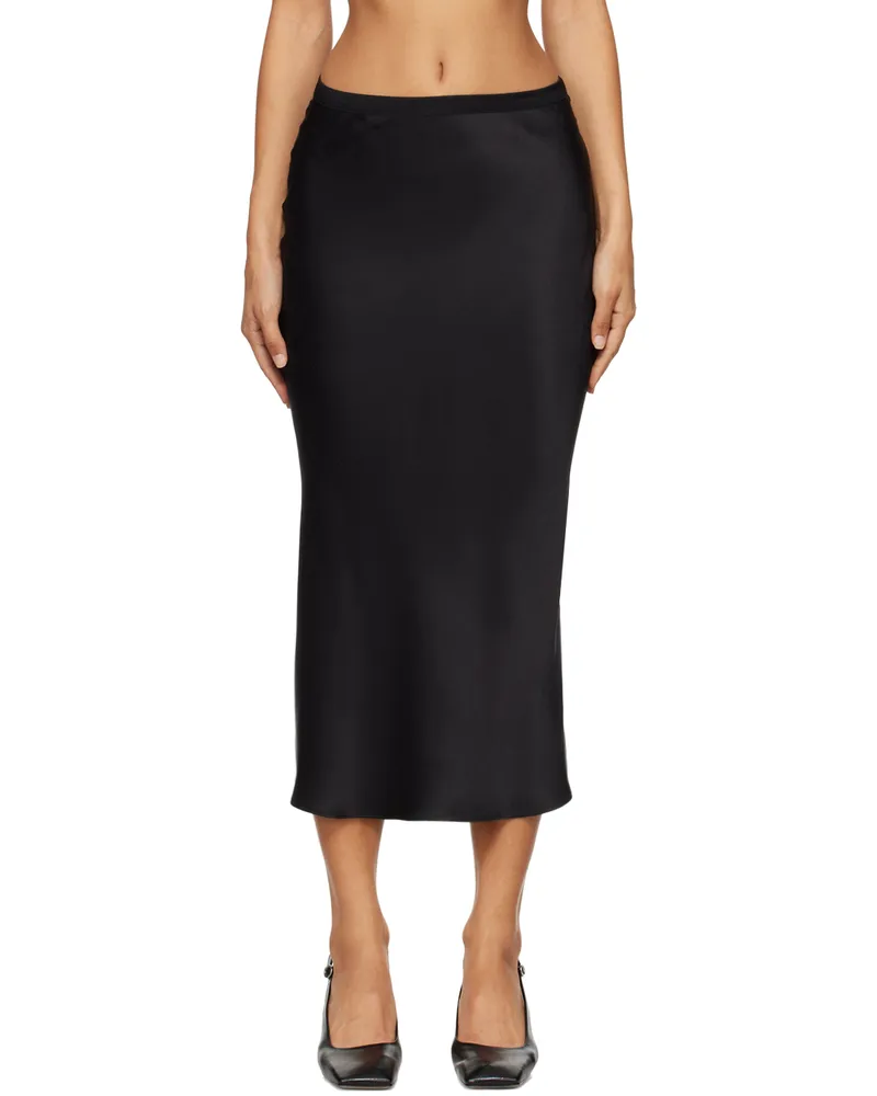 Anine Bing Black Bar Silk Midi Skirt Black