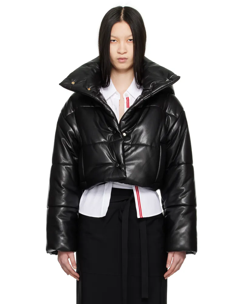Nanushka Black Aveline Vegan Leather Puffer Jacket Black