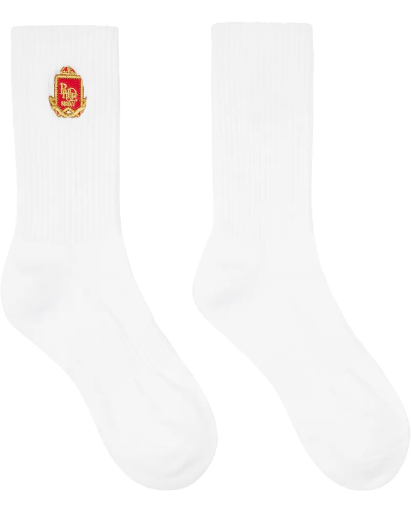 RHUDE White Embroidered Chevron Crest Socks White