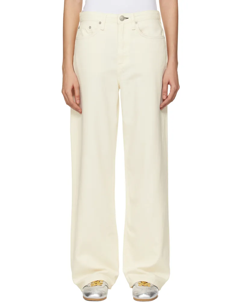 Rag & Bone Off-White 'The Logan' Mid-Rise Wide Leg Jeans Ecru