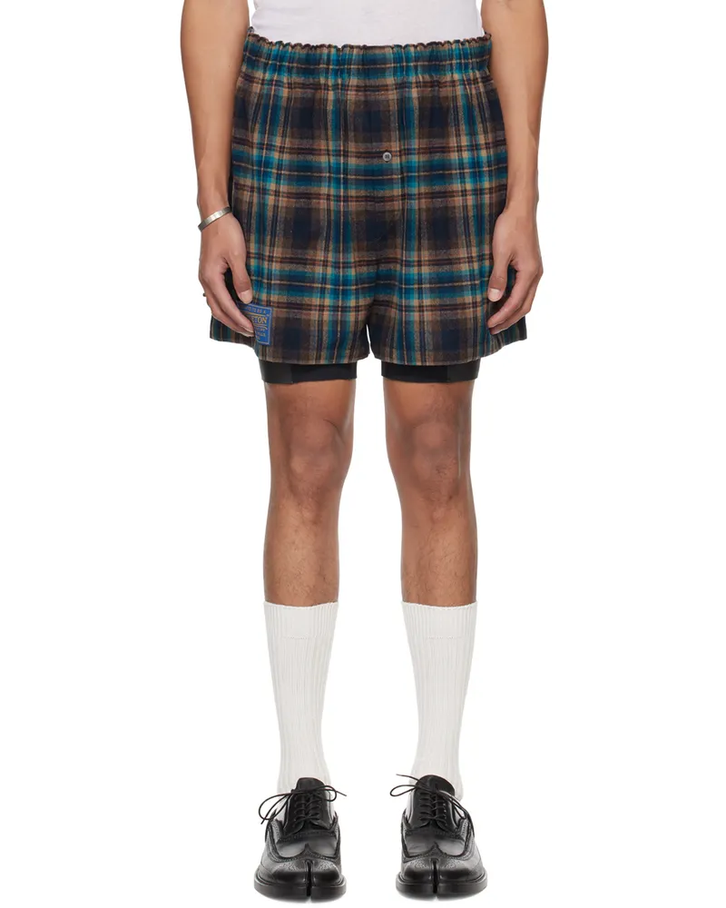 Maison Margiela Blue & Brown Check Shorts 001f