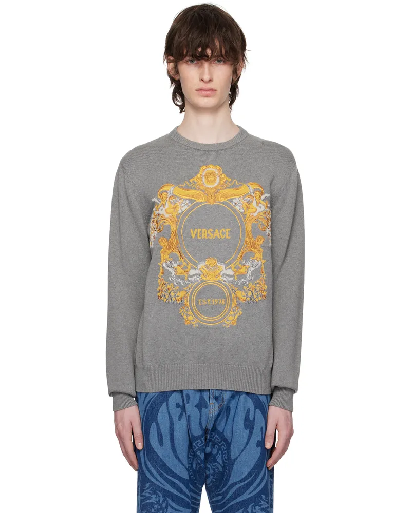 Versace Gray Baroque Sweater 1e+100