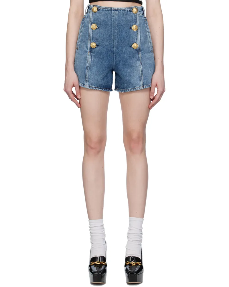 Balmain Blue Buttoned Denim Shorts 6ff