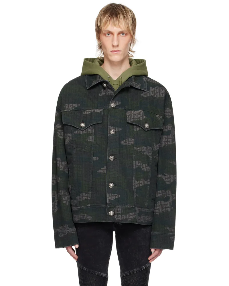 Balmain Khaki Printed Denim Jacket Udf