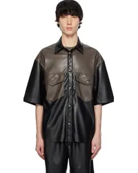 Nanushka Black & Brown Mance Vegan Leather Shirt Shiitake