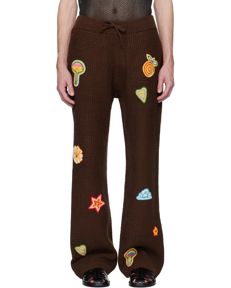 Casablanca Paris Brown Motif Crochet Sweatpants Brown