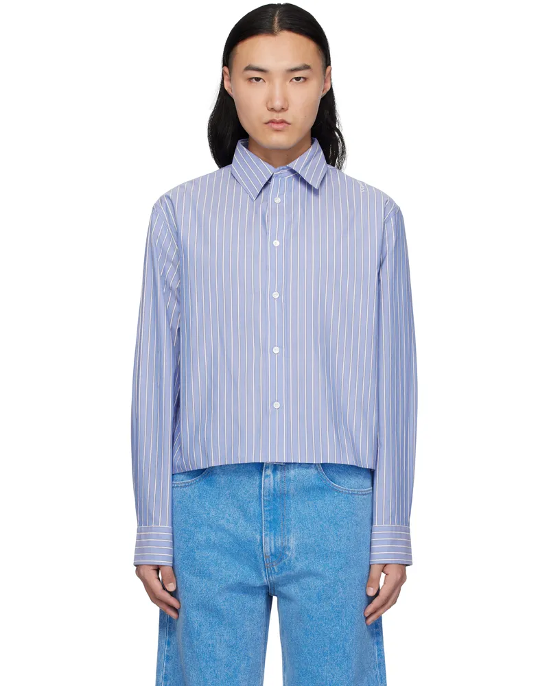 Marni Blue & Off-White Poplin Stripe Long Sleeve Shirt Stb61