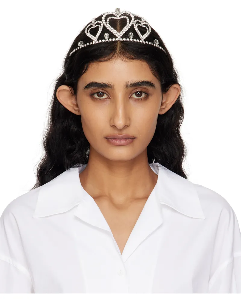 Blumarine Silver Crystals & Hearts Metal Tiara Headband N0999