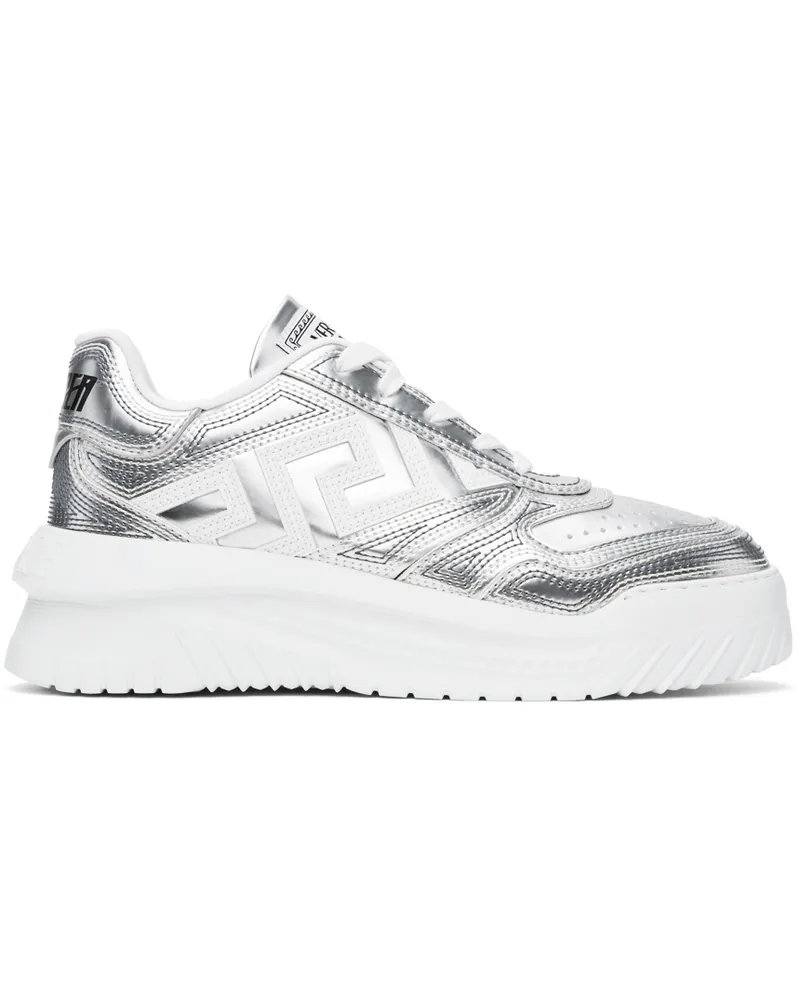 Versace Silver & White Metallic Greca Oddisea Sneakers 2ed50-silver+white