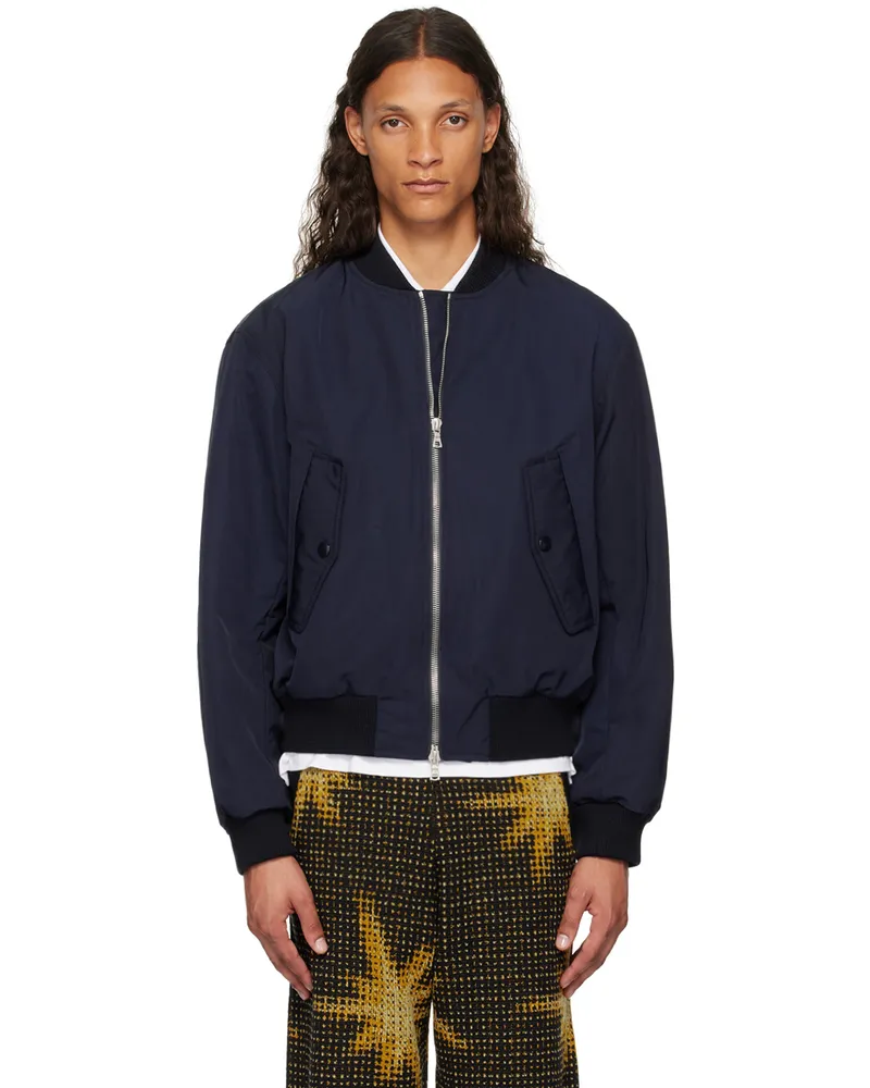 Dries van Noten Navy Padded Bomber Jacket Navy