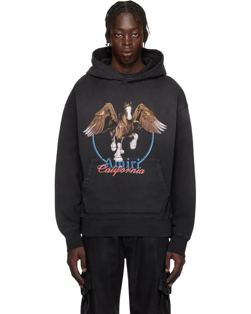 Amiri Black Vintage Wash Pegasus Oversized Hoodie Black